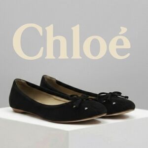 Vintage Chloé Phoebe Philo Black Suede Ballet Flats 37.5 Classic Danity Luxury